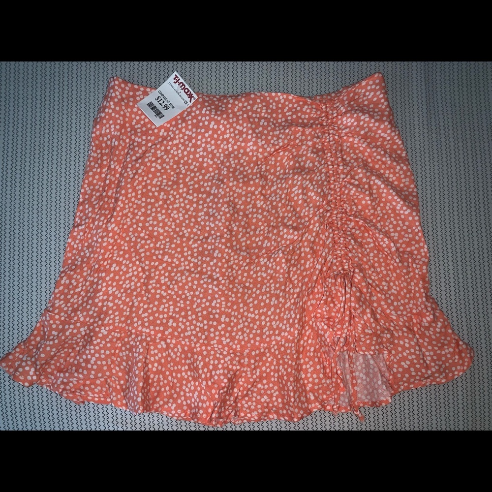 salmon pink and white skirt